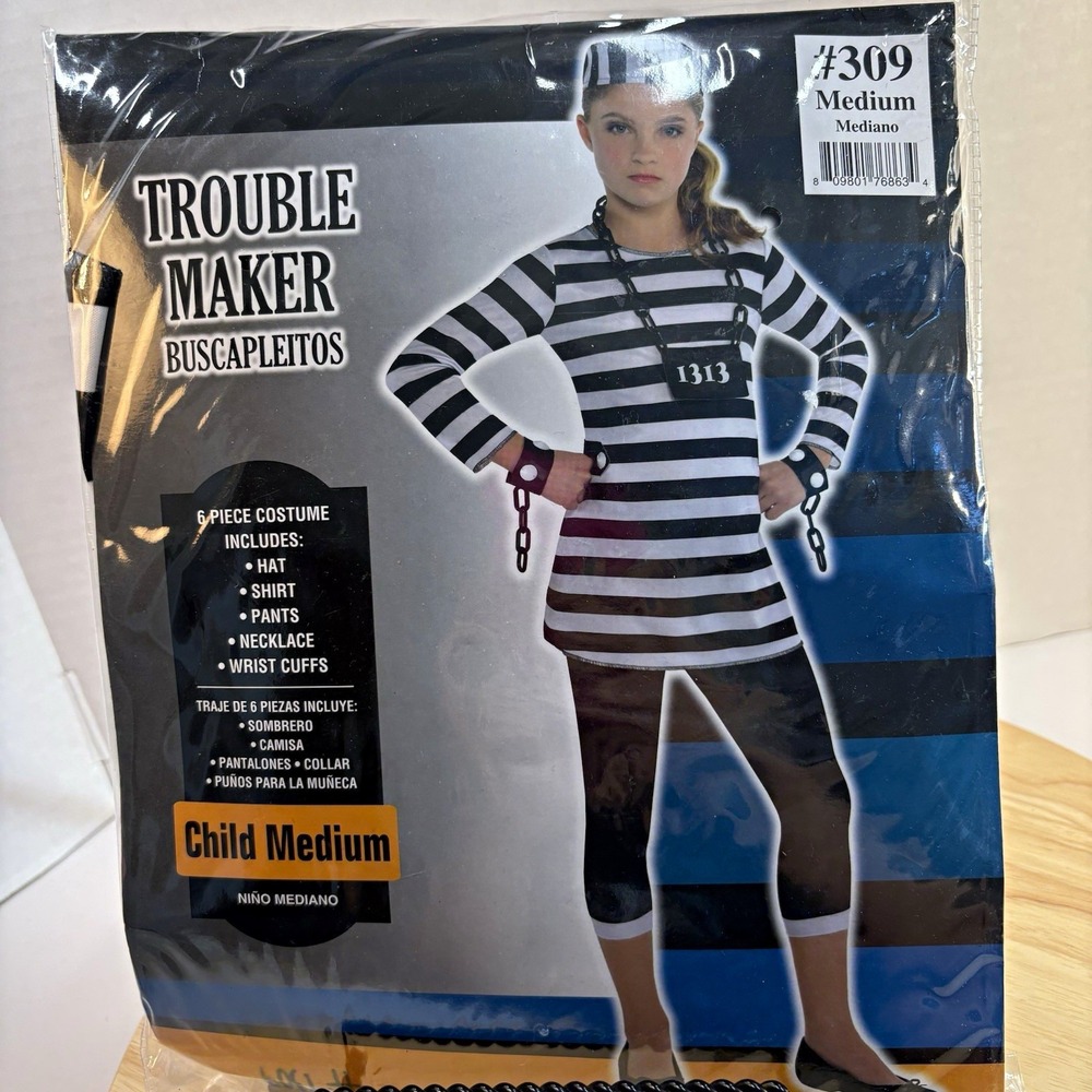 Amscan Trouble Maker Convict Prisoner Costume Child Medium 8-10 6pc Outfit 309